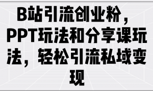 B站引流创业粉，PPT玩法和分享课玩法，轻松引流私域变现-网创星球