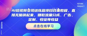 AI短视频变现训练营项目合集教程，直接无脑搞起来，赚取流量分成、广告、定制、收徒等收益(0302更新)-网创星球
