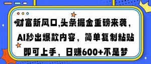 财富新风口,头条掘金重磅来袭AI秒出爆款内容简单复制粘贴即可上手，日…-网创星球