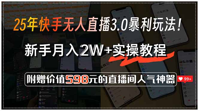 25年快手无人直播3.0暴利玩法！，新手月入2W+实操教程，附赠价值598元...-网创星球