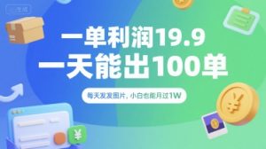 一单利润19.9 一天能出100单，每天发发图片，小白也能月入过1W【揭秘】-巅峰网创资源网